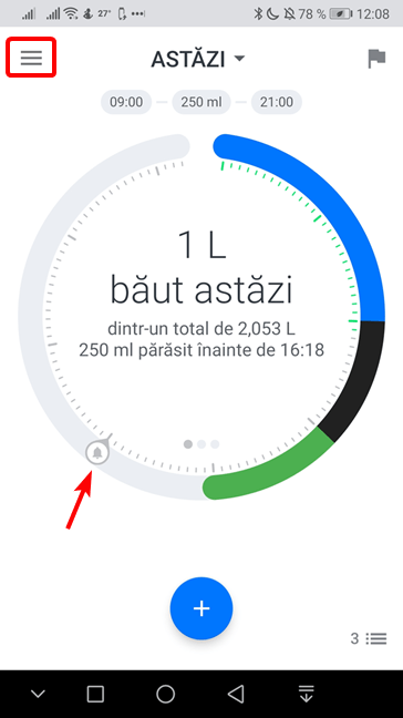 Verificarea progresului de consum de lichide în Hydro Coach