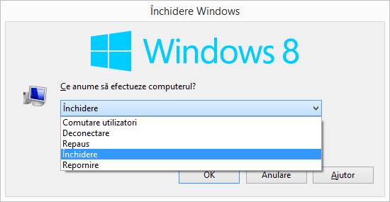 Meniul Închidere Windows în Windows 8.1