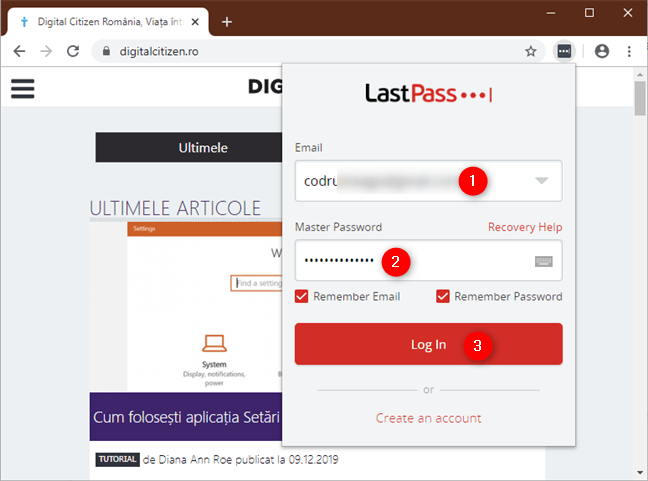 Introducerea detaliilor de conectare la LastPass