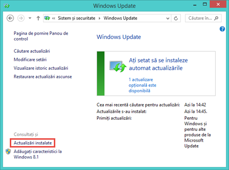 Windows Update, actualizari, instalate, ascunse