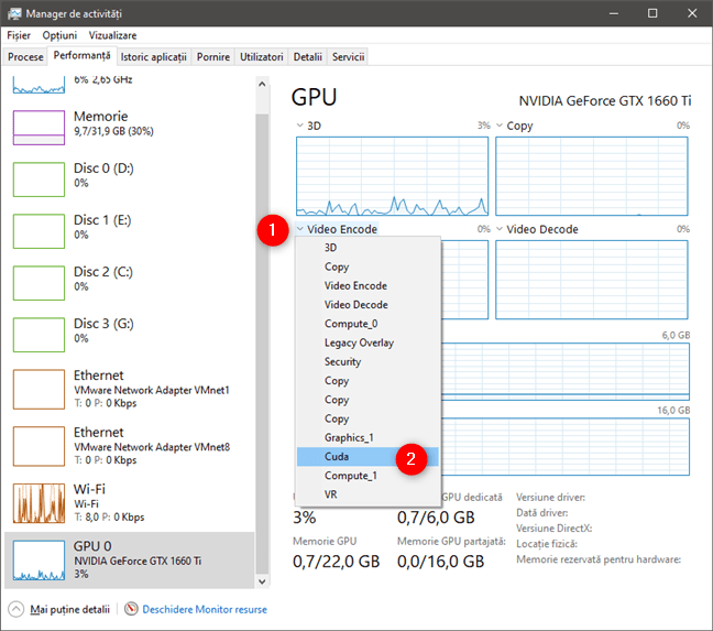 Graficele din secțiunea GPU pot fi personalizate