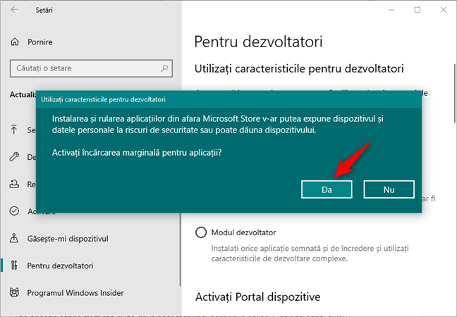 Confirmarea activării instalării suplimentare de aplicații