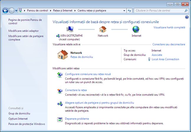 centrul de retea, partajare, retea, wireless, setari, Windows
