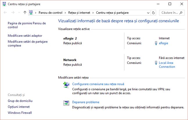centrul de retea, partajare, retea, wireless, setari, Windows
