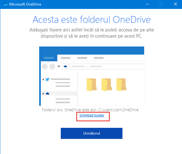 OneDrive crapă atunci când dai clic pe butonul pentru schimbarea locației