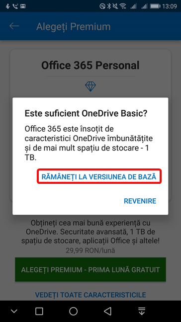 Rămâneți la versiunea de bază în OneDrive pentru Android