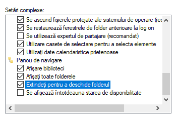 Extindeți pentru a deschide folderul, în Explorer