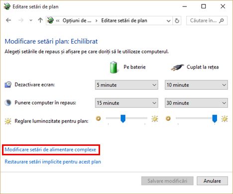 optiuni alimentare, plan alimentare, setari, economisire, Windows