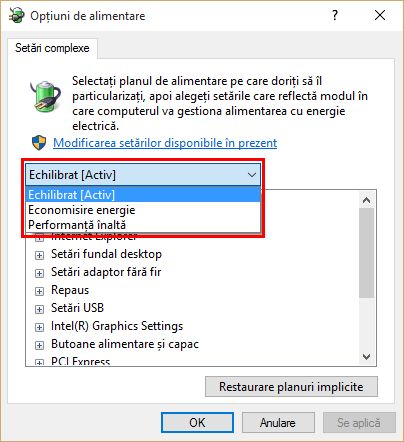 optiuni alimentare, plan alimentare, setari, economisire, Windows