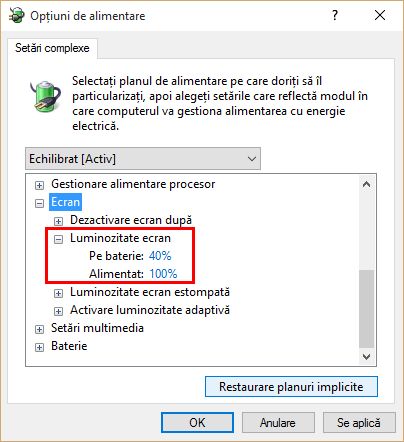 optiuni alimentare, plan alimentare, setari, economisire, Windows