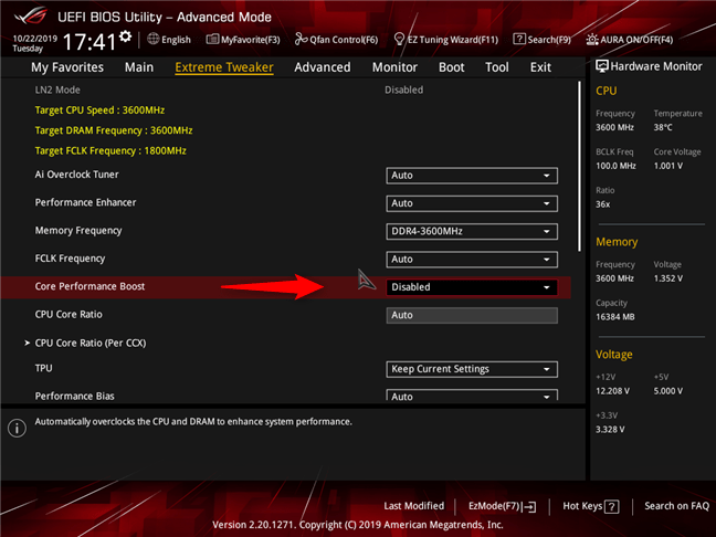 AMD Ryzen 7 3700X: Precision Boost (Core Performance Boost) dezactivat