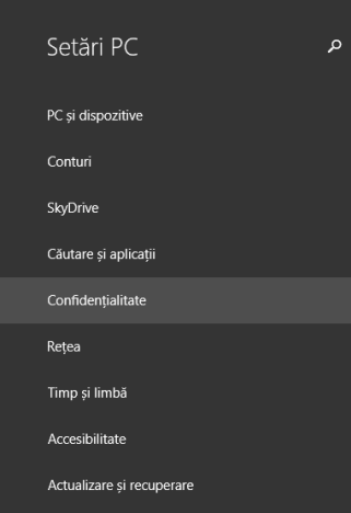  confidențialitate, securitatea datelor, Windows 8.1