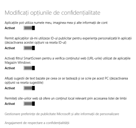  confidențialitate, securitatea datelor, Windows 8.1