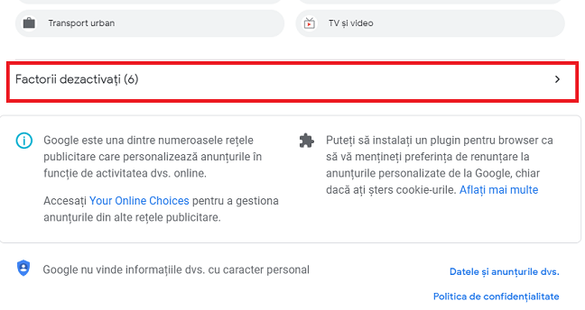 Vezi ce reclame și interese ai dezactivat