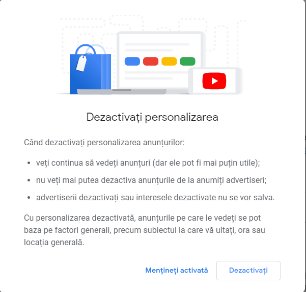 Ce se întâmplă atunci când dezactivezi personalizarea reclamelor