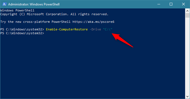 Activare Protecție Sistem pentru unitatea C: folosind o comandă în PowerShell