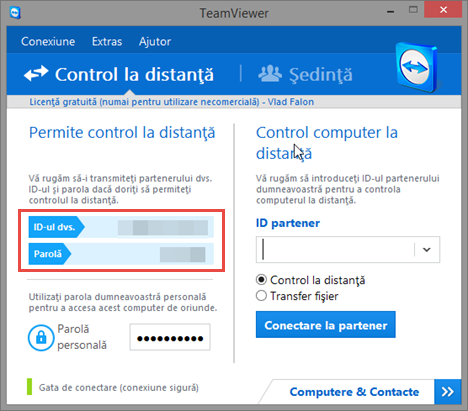 Windows 8.1, desktop, la distanta, conexiune, retea, TeamViewer