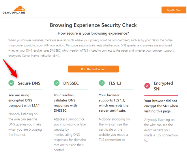 Mesajul pe care îl primești de la Cloudflare atunci când folosești DNS over HTTPS