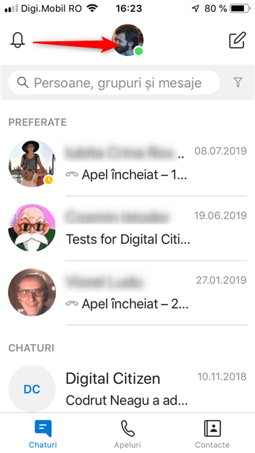 Apasă pe poza ta în Skype pentru iOS