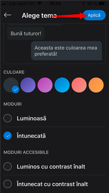 Apasă butonul Aplică în Skype pentru iOS