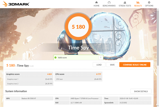 Rezultate benchmark în 3DMark Time Spy