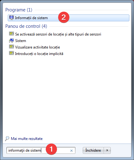 Caută informații de sistem în Windows 7