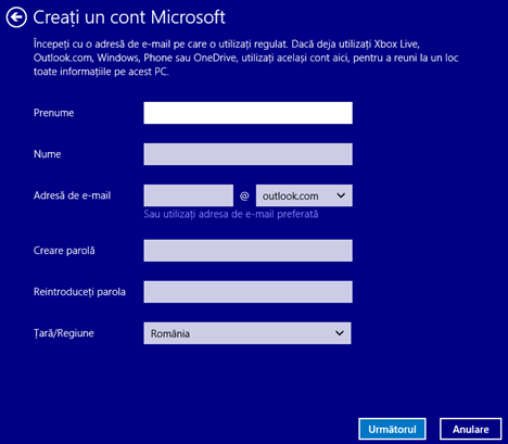 Windows 8.1, Setari PC, transforma, cont local, cont Microsoft