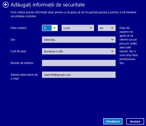 Windows 8.1, Setari PC, transforma, cont local, cont Microsoft