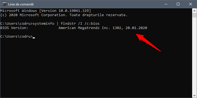Află versiunea și data de BIOS folosind systeminfo