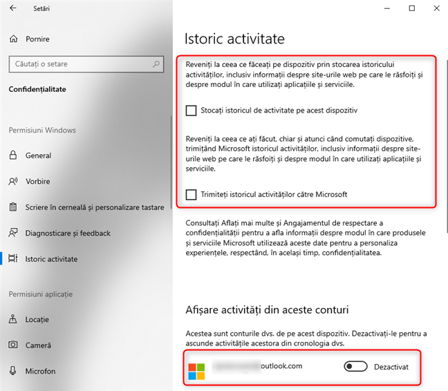 Dezactivează istoricul activităților în Windows 10