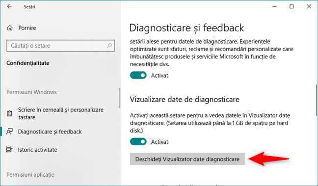 Deschiderea aplicației Vizualizator date diagnosticare