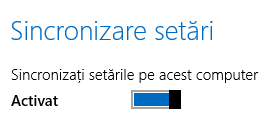 Windows 8, Setări PC, sincronizare, setări, comutatoare, activare, dezactivare