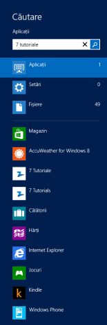 Căutare, Aplicații, Windows 8