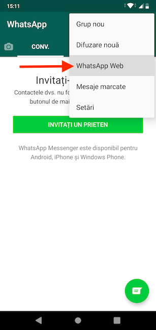 Apasă pe WhatsApp Web