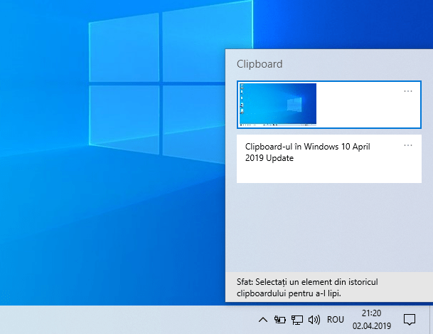 Clipboard-ul în Windows 10 May 2019 Update