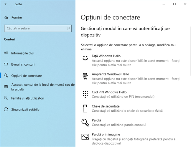 Windows Hello în Windows 10 May 2019 Update