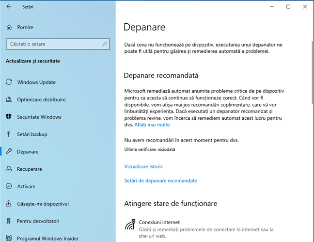 Depanarea în Windows 10 cu May 2019 Update