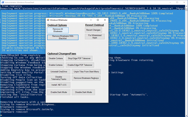 Windows 10 Debloater dezinstalează toate aplicațiile bloatware