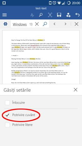 Android, Word, text, inlocuieste, gaseste, cauta