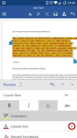 Android, Microsoft Word, formatare, text, liste, font, marime, culoare