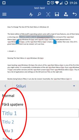Android, Microsoft Word, formatare, text, liste, font, marime, culoare