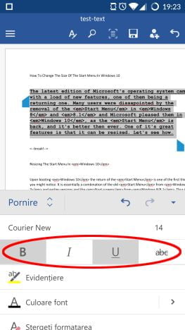 Android, Microsoft Word, formatare, text, liste, font, marime, culoare