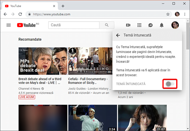 Activează Tema întunecată în YouTube pe browserul tău web