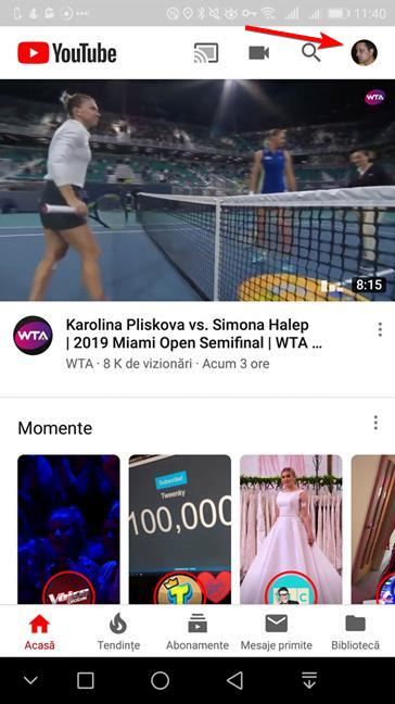 Apasă pe butonul de utilizator din YouTube pentru Android