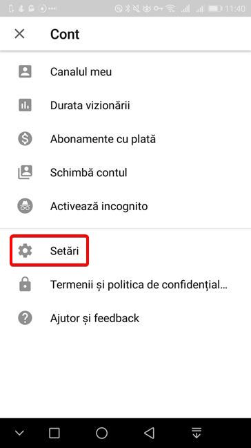 YouTube pentru Android - Apasă Setări