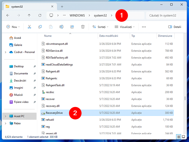 Desc: FiÈ™ierul RecoveryDrive.exe Ã®n Windows 11 