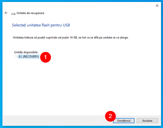 SelecteazÄƒ unitatea USB pe care vrei sÄƒ o foloseÈ™ti