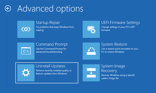 OpÈ›iuni de depanare pe o unitate de recuperare Windows