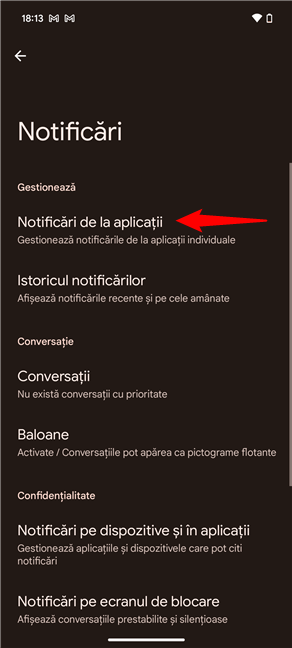 ApasÄƒ pe NotificÄƒri de la aplicaÈ›ii