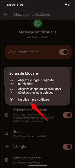 Alege Nu afiÈ™a nicio notificare